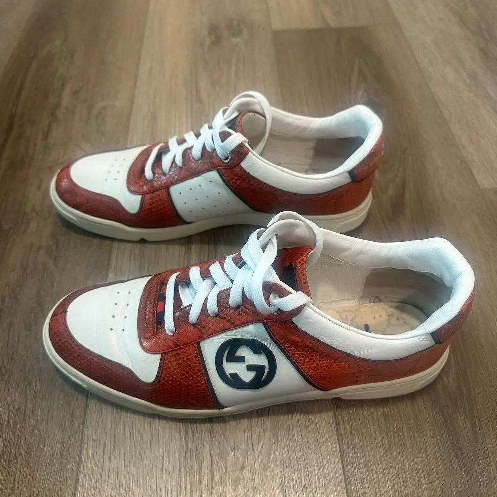 Retro Red Gucci Python Leather Low Top Interlocking G Sneakers Size 9G US 10